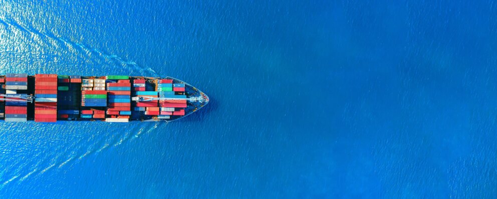 Container ship from birds eye view